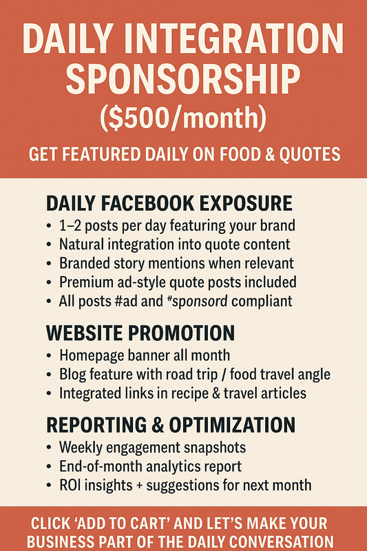 🎯 Daily Integration Partnership – Get Featured on Food & Quotes